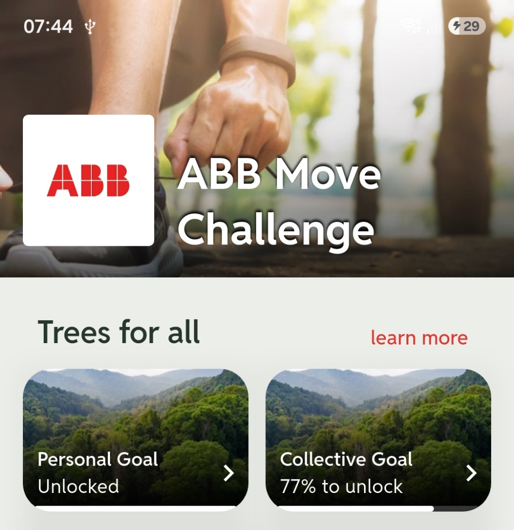 ABB Move Challenge showing environmental goals and collective progress