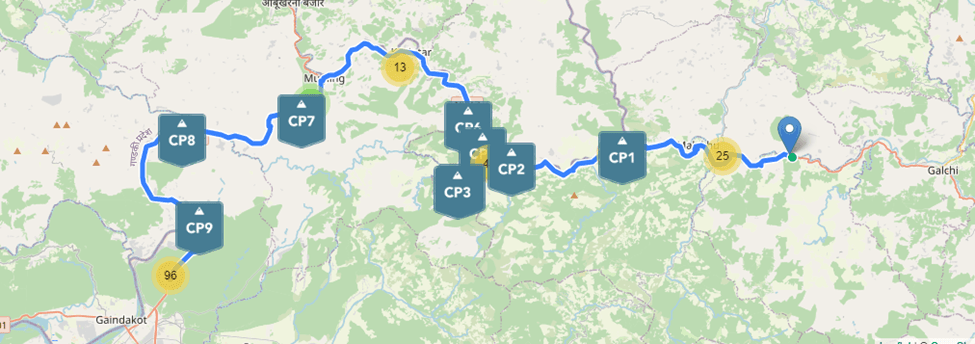 Virtual route map with checkpoints from Lenovo's Walk for Water challenge