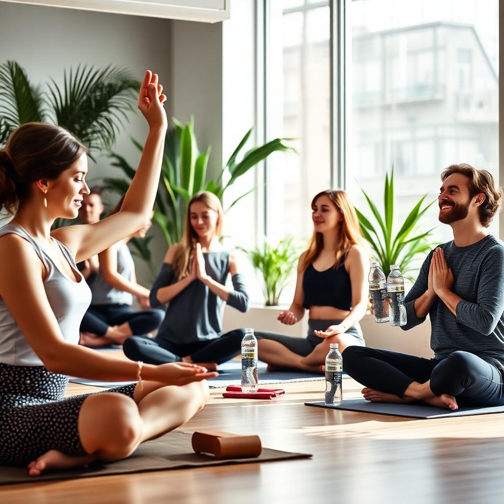 Colleagues practicing wellbeing activities together during a workplace wellbeing challenge with the MoveZenGo app